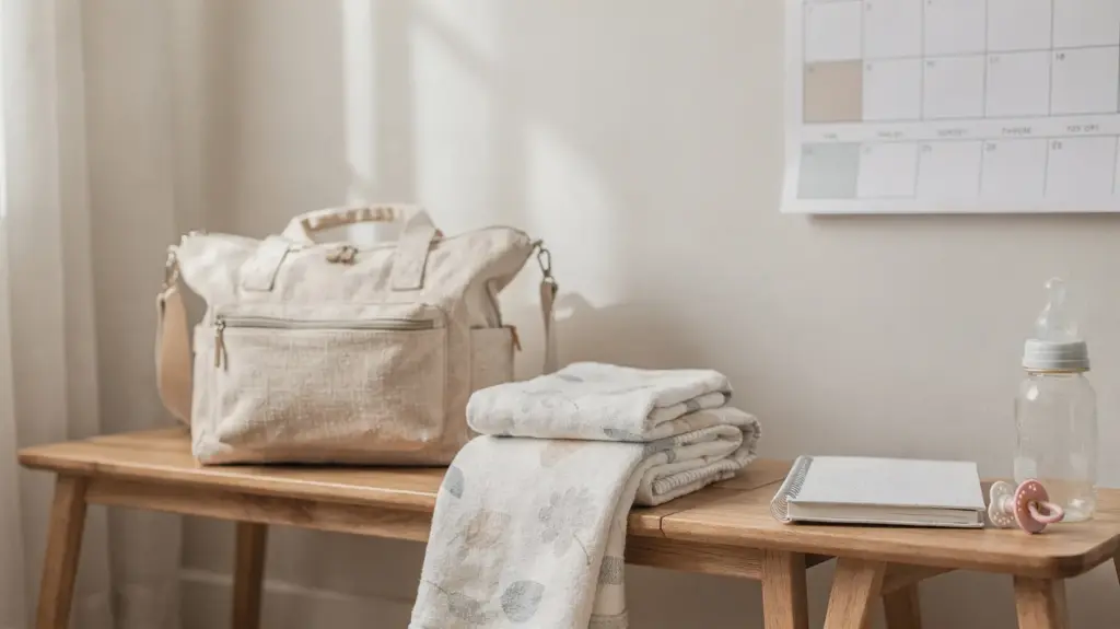 Elternzeit clever planen: Alltag mit Baby leichter machen Babyzimmer mit Wickeltasche, Kalender und Notizbuch zur Planung der Elternzeit
